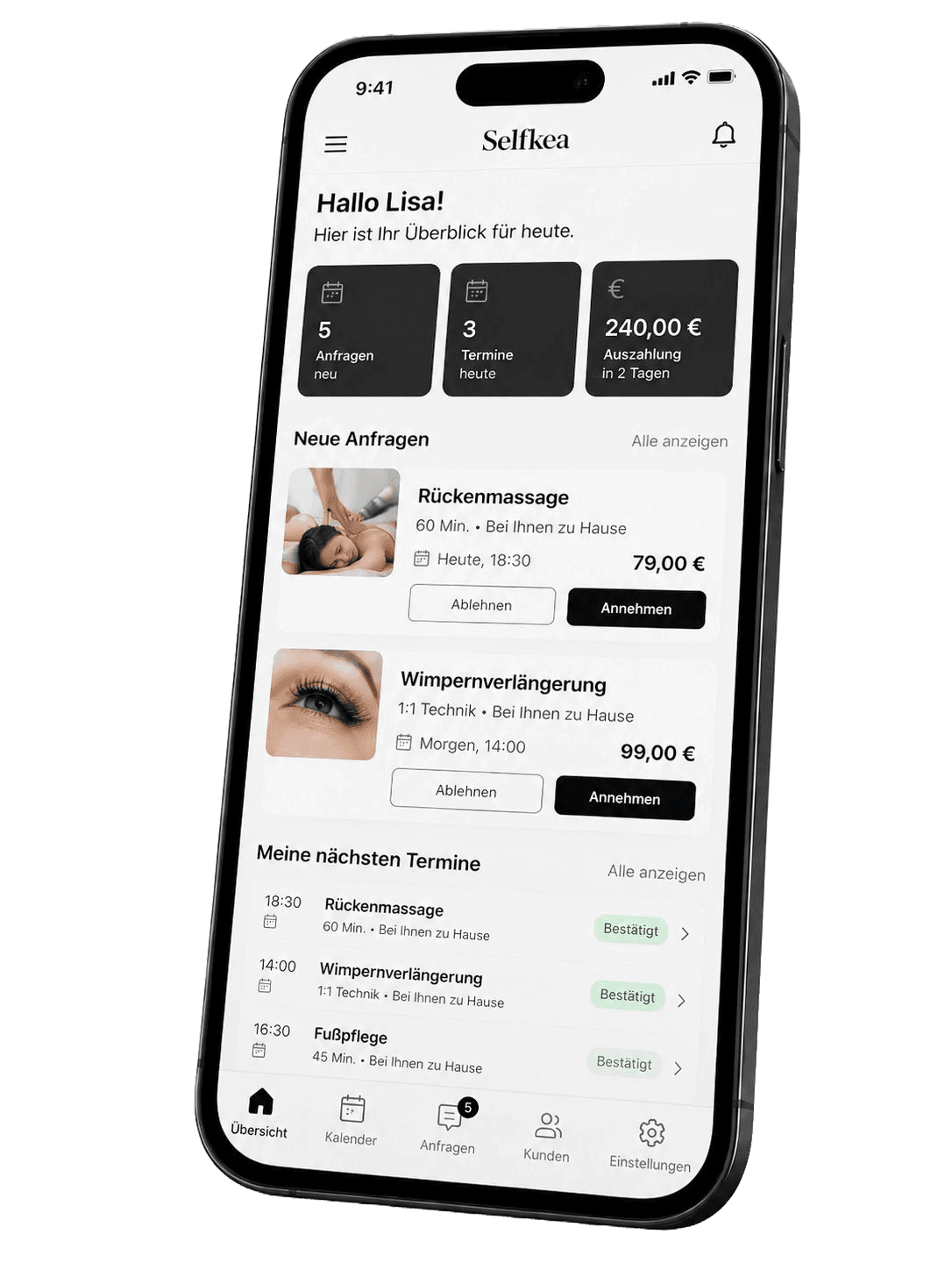 Selfkea Partner-Dashboard auf einem Smartphone